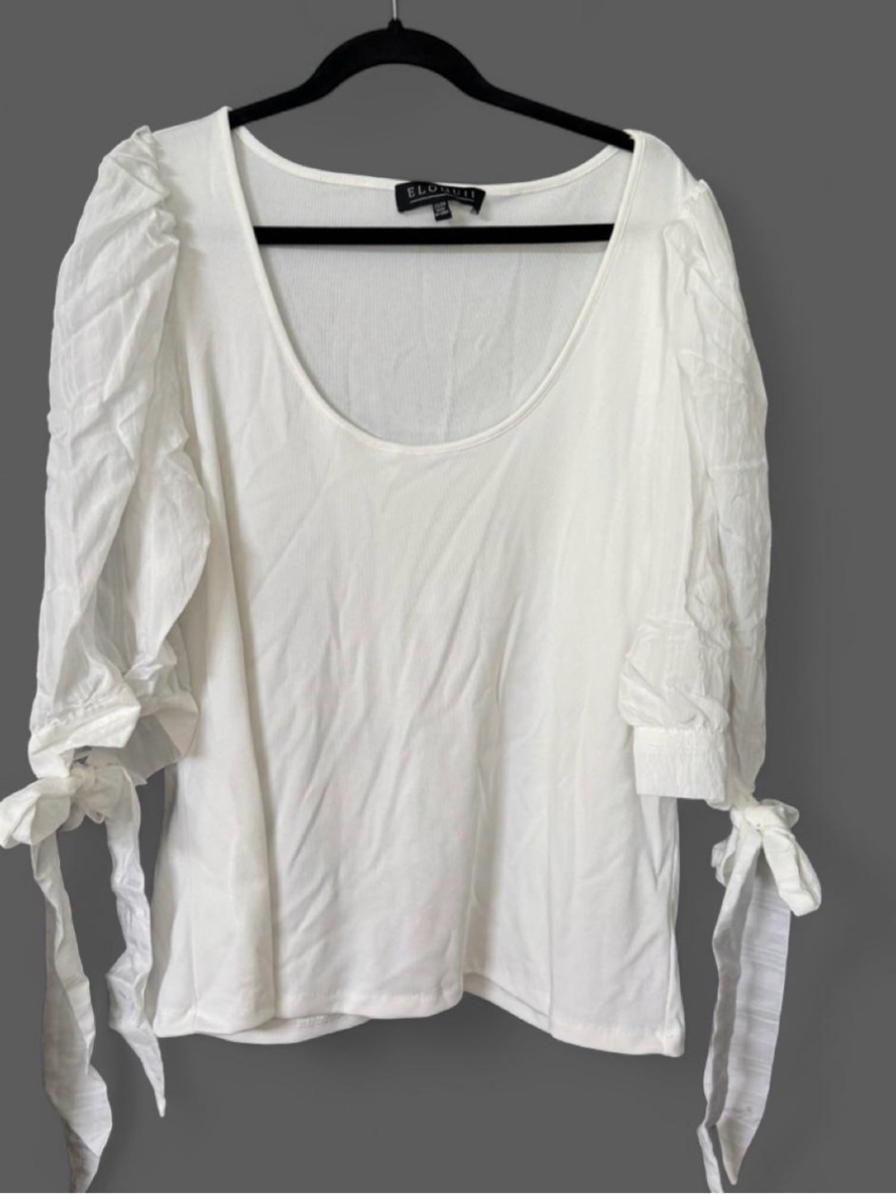Eloquii White Scoop Neck Tie-Sleeve Blouse